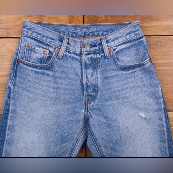 LEVIS 501 Vintage Straight-Leg Stonewashed Blue Distressed Denim Jeans Sz. 25 - Picture 3 of 14